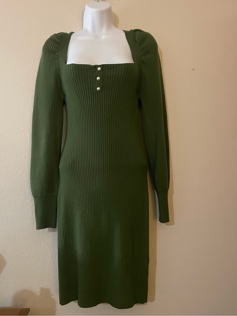 Elegant Olive Green Knit Dress